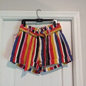Express Shortie Extreme High Rise Rainbow Paper Bag Waist Short Sz 12